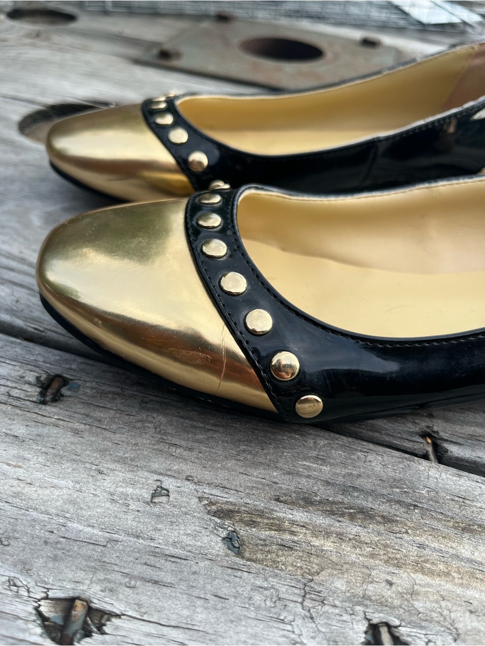 Christian Louboutin Gold and Black Studded Ballet Flats Size 9.5 - Picture 8 of 11